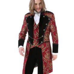 Gothic Aristokrat Herren Mantel Gold Rot Brokat