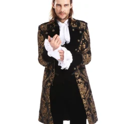 Gothic Aristokrat Herren Mantel Gold Brokat