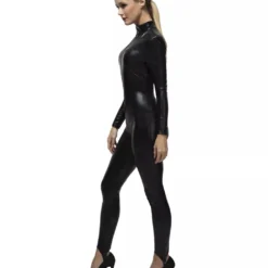 Kunstleder Catsuit Schwarz -Karnevals-Werbeartikelladen schwarzer kunstleder catsuit black faux leather catsuit schwarzer kostuemanzug halloween jumpsuit schwarz fasching 54427 3